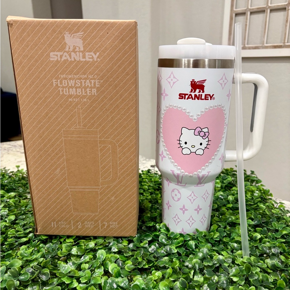 Customized Stanley Black and Pink Hello Kitty design Tumbler 40 oz